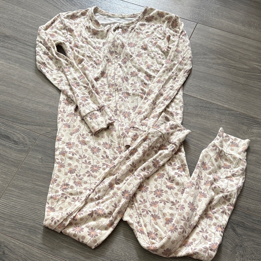 Floral Kids Pajamas - Cream and Pink